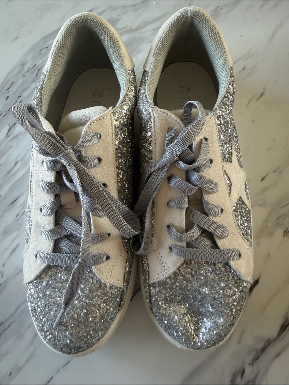 Silver Glitter Lace-Up Women's Sneakers
